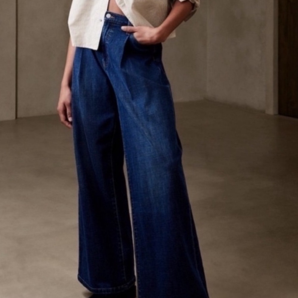 Banana Republic Factory Pleated High Rise Wide Leg Jeans